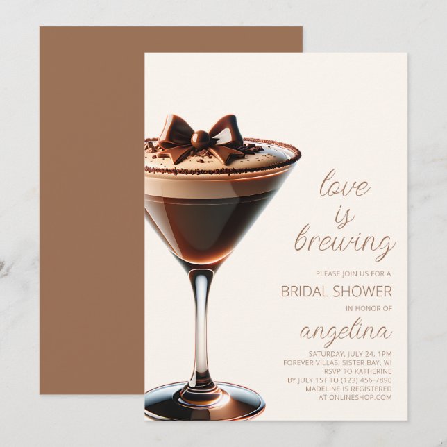 Invitación El amor está preparando la ducha de novia Espresso (Anverso / Reverso)