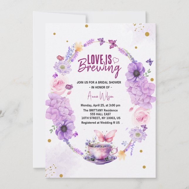 Invitación el amor está preparando la ducha de novia lilac la (Anverso)