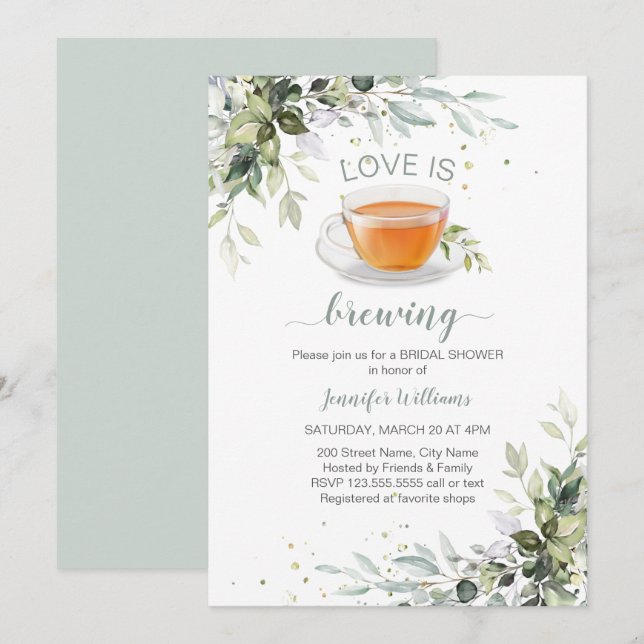 Invitación El amor está preparando té Fiesta ducha de novia (Anverso / Reverso)
