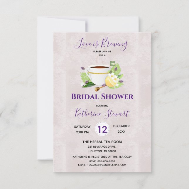 Invitación El Amor Está Preparando Té Herbal | Ducha de novia (Anverso)