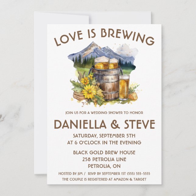 Invitación El amor está produciendo cerveza de montaña temáti (Anverso)