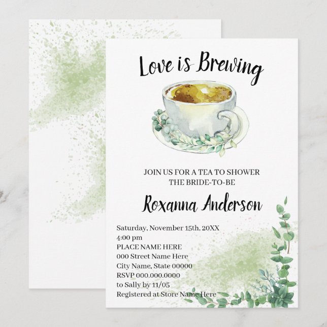 Invitación El amor está produciendo Eucalyptus Tea Bridal Sho (Anverso / Reverso)