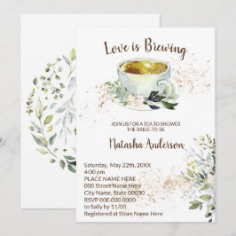 Invitación El amor está produciendo herbal té y ducha de novi