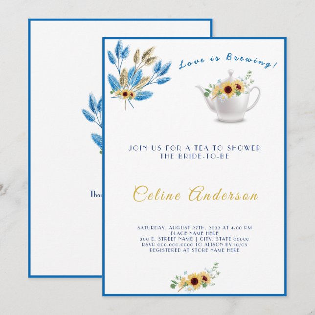 Invitación El amor está produciendo té invitando a la ducha d (Anverso / Reverso)