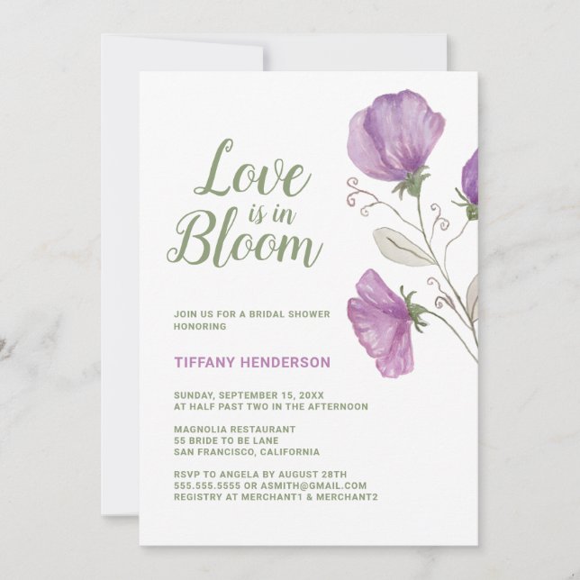 Invitación El amor floral está en la ducha de novias en Bloom (Anverso)