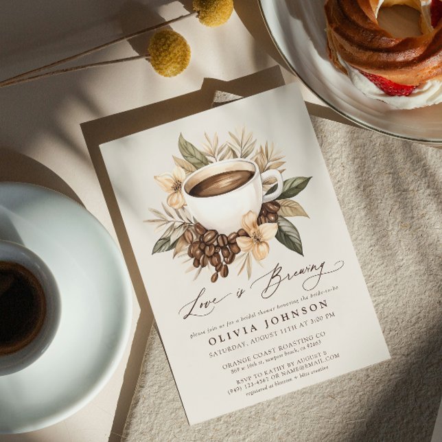 Invitación El amor floral está generando ducha de novia (Easily personalize this beautiful coffee theme bridal shower invitation for the perfect event!)