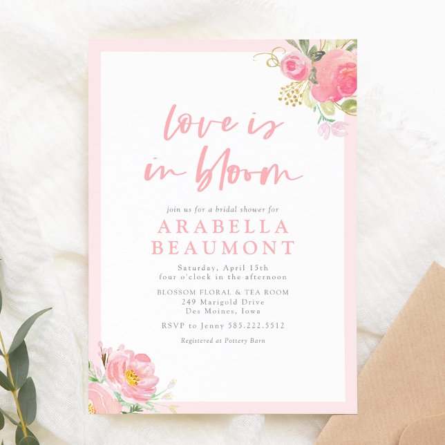 Invitación El Amor Floral Rosa Está En La Ducha Bridal De Blo (Subido por el creador)