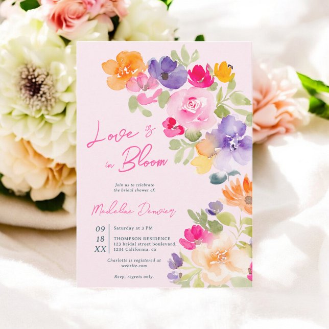 Invitación El amor floral rosado en la ducha de novias de ver (Pink Floral Love in bloom summer bridal shower Invitation)