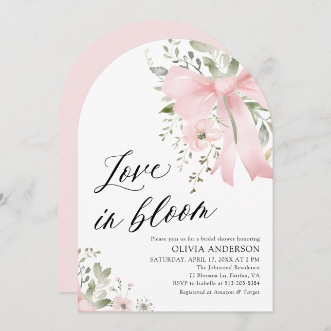 Invitación El amor floral rosado en la ducha de novias en el  (Anverso / Reverso)