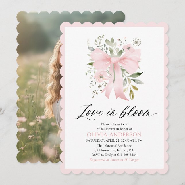 Invitación El amor floral rosado moderno en ducha de novias e (Anverso / Reverso)