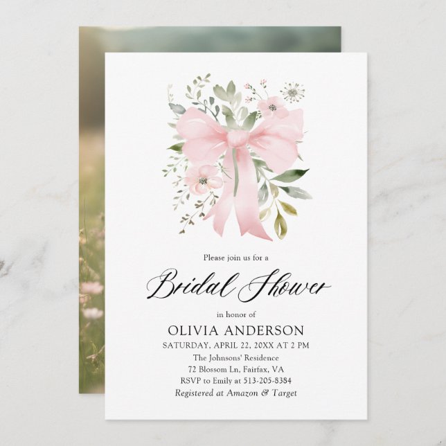 Invitación El amor floral rosado moderno en ducha de novias e (Anverso / Reverso)