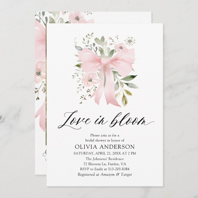 Invitación El amor floral rosado moderno en ducha de novias e (Anverso / Reverso)