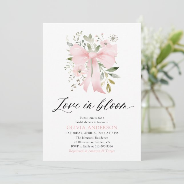 Invitación El amor floral rosado moderno en ducha de novias e (Anverso de pie)