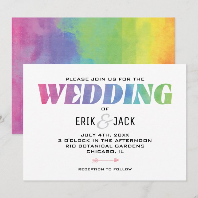 Invitación El amor gana la acuarela Boda arcoiris (Anverso / Reverso)