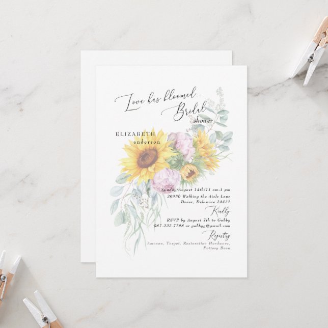 Invitación El amor ha florecido con la ducha de novia peony d (Anverso/Reverso In Situ)