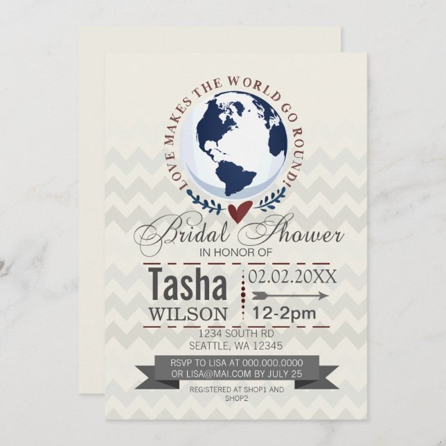 Invitación El Amor Hace Invitar A La Ducha Bridal A La Vuelta (Anverso / Reverso)