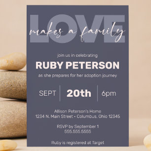 Invitación "El amor hace una familia" ducha moderna de adopci