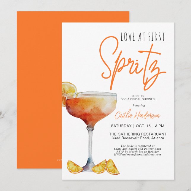 Invitación El amor Naranja moderno en la primera ducha de nov (Anverso / Reverso)