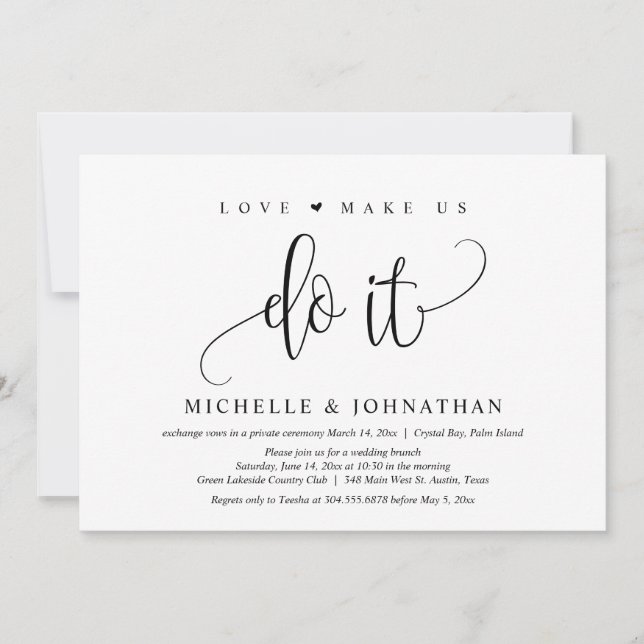 Invitación El amor nos hace hacerlo, Boda Elopement Celebrati (Anverso)