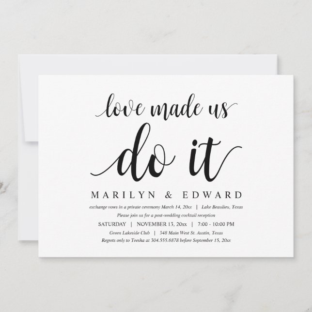 Invitación El amor nos hizo hacerlo, Modern Post Boda Elopeme (Anverso)