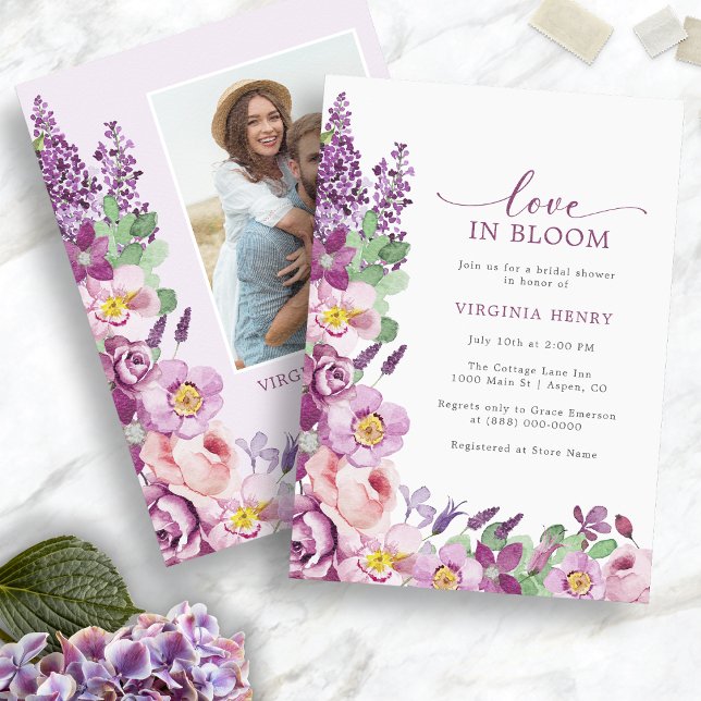 Invitación El amor púrpura en la ducha de novia en flor (Purple Love In Bloom Bridal Shower Invitation
)