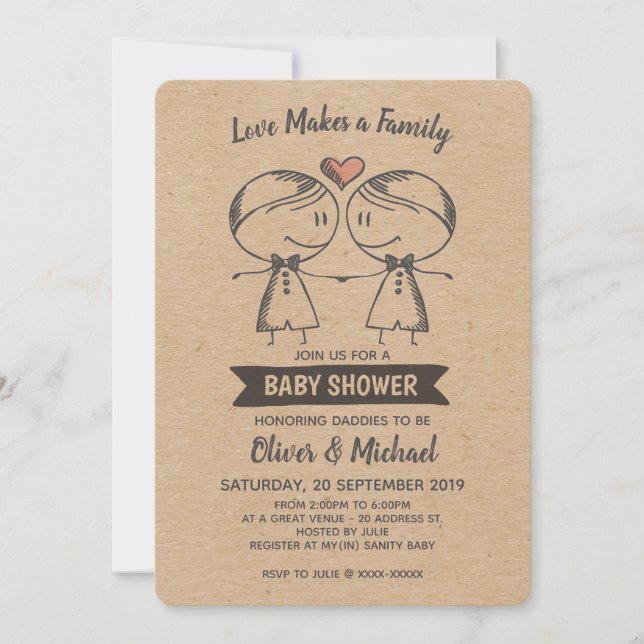 Invitación El amor ruso hace Baby Shower gay a una familia (Anverso)