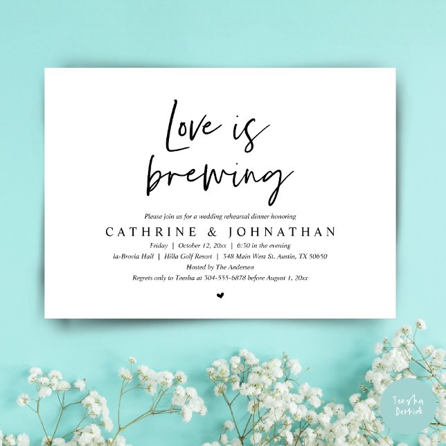 Invitación El amor se está cocinando, Boda Ensayo Cena (Love is Brewing, Wedding Rehearsal Invitation Card, pdf, Beer Wine Party, in Black and White)