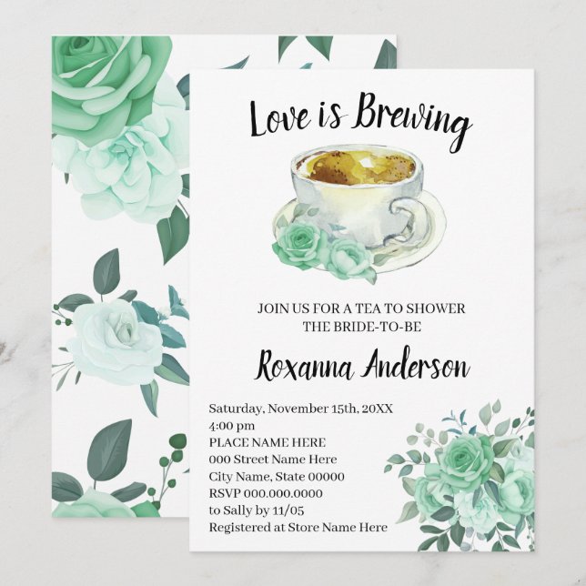 Invitación El amor se está convirtiendo en Rosas verdes Tea B (Anverso / Reverso)