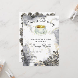 Invitación El amor se está fabricando Rosas de color y oro Te