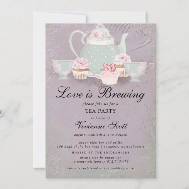 Invitación El amor se está fabricando una ducha de novia púrp (Anverso)