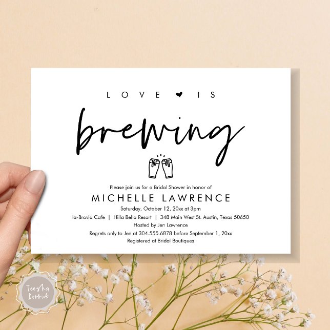 Invitación El amor se está fraguando, Beer Fiesta Bridal Show (Love is Brewing, Bridal Shower Invitation Card, PDF, Beer Brew Party Celebration, Black and White)