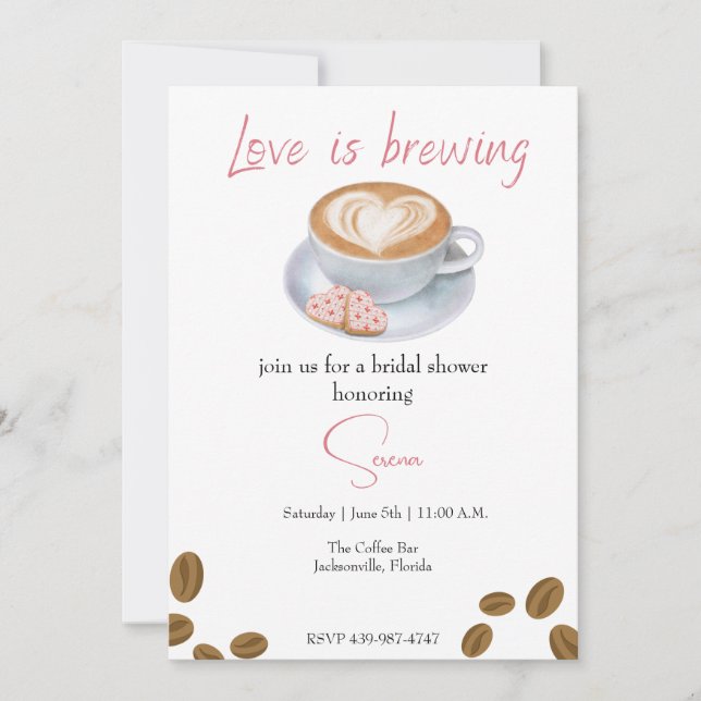 Invitación El amor se está fraguando, café tienda ducha de no (Anverso)
