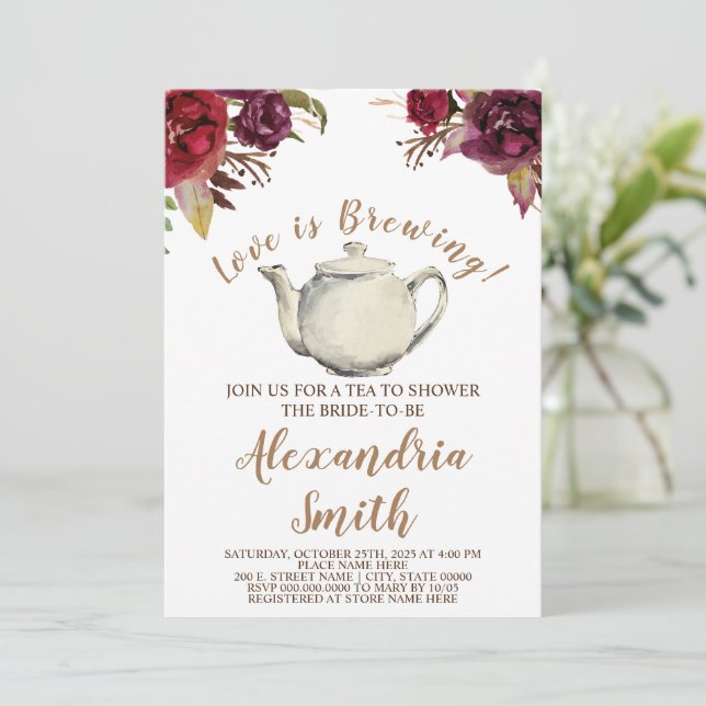 Invitación El amor se está fraguando | Ducha de novia de té d (Anverso de pie)