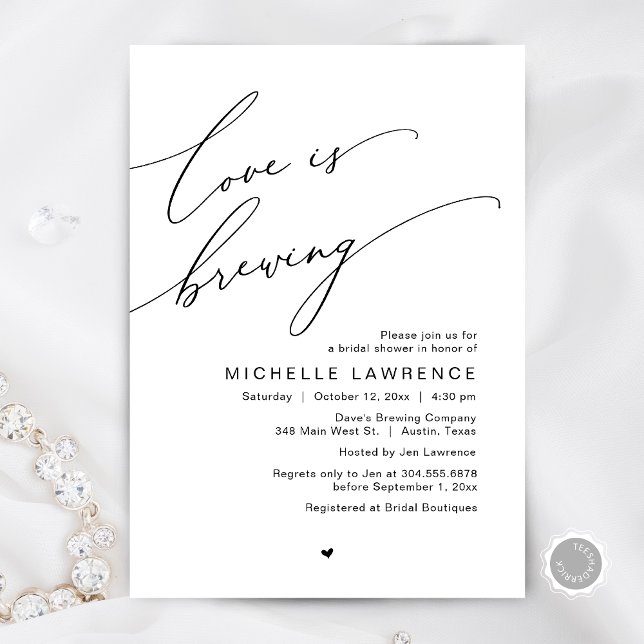 Invitación El amor se está fraguando, la celebración de la Fi (Love is Brewing, Bridal Shower Party Beer Wine Tasting Romantic Invites Card Charm White Black)