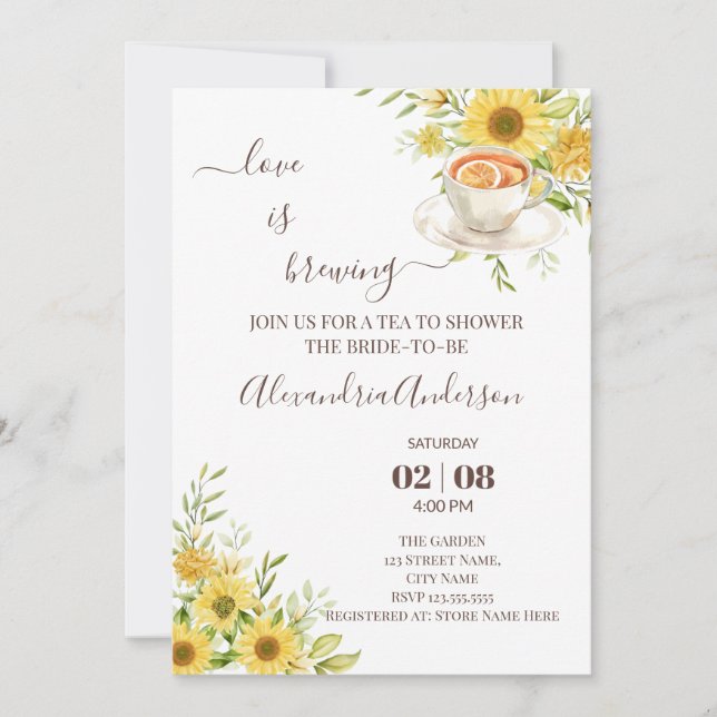 Invitación El amor se está preparando ducha de novia girasol  (Anverso)
