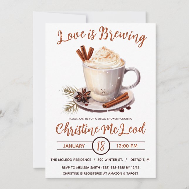 Invitación El amor se está preparando, el cacao caliente, el  (Anverso)