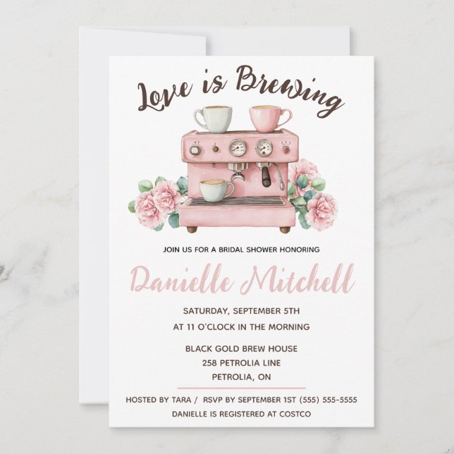 Invitación El amor se está preparando, la ducha espresso temá (Anverso)