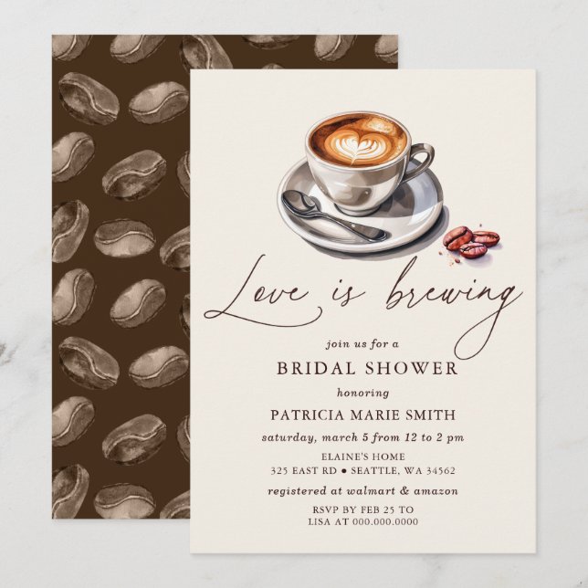 Invitación El amor simple es preparar café, ducha de novia (Anverso / Reverso)