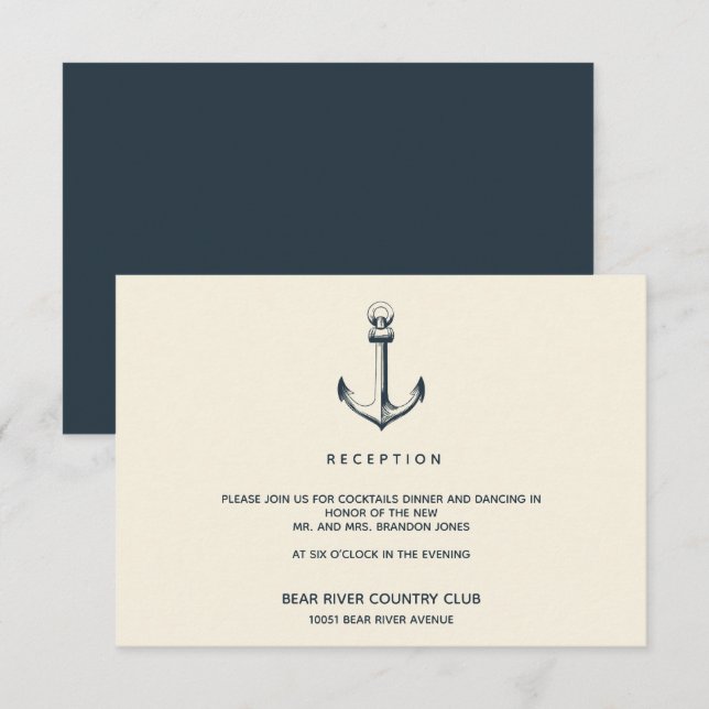 Invitación El ancla | Alojamiento de la recepción de bodas (Anverso / Reverso)