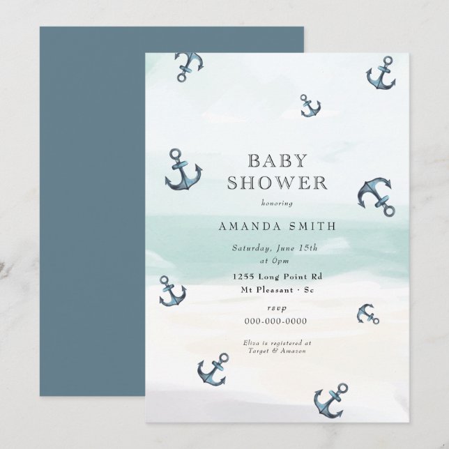 Invitación El Ancla Azul Ahoy es un niño Baby Shower (Anverso / Reverso)
