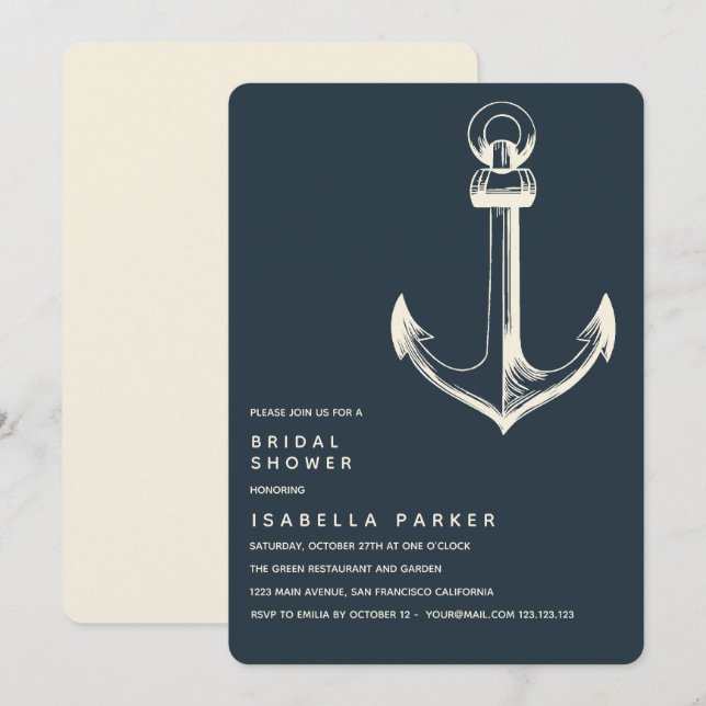 Invitación El ancla azul | Boda Bridal Shower (Anverso / Reverso)