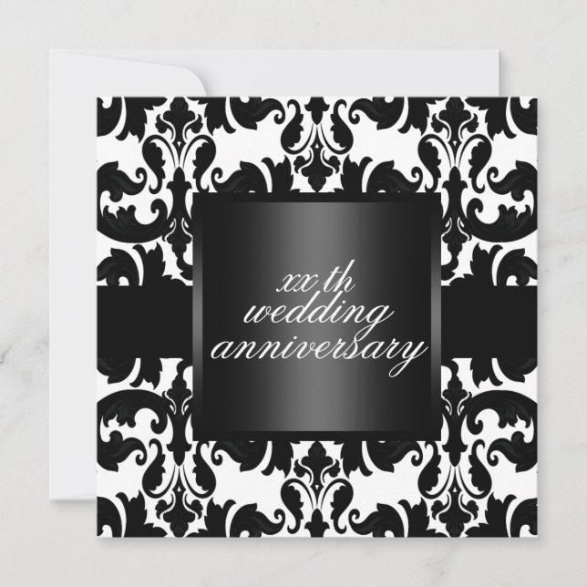 Invitación El aniversario de boda negro y blanco del damasco (Anverso)