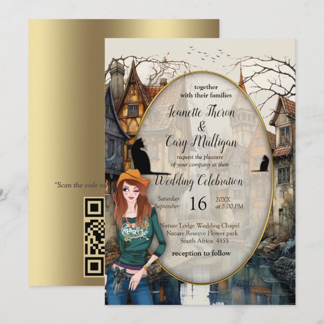 Invitación El antiguo canal de Ámsterdam Anton Pieck estilo A (Anverso / Reverso)