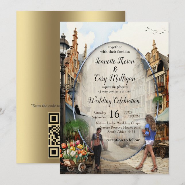 Invitación El antiguo mercado de Amsterdam Anton Pieck estilo (Anverso / Reverso)