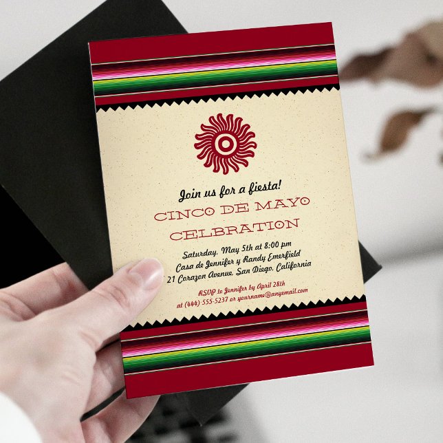 Invitación El antiguo sol mexicano Serape Cinco de Mayo Fiest (Subido por el creador)
