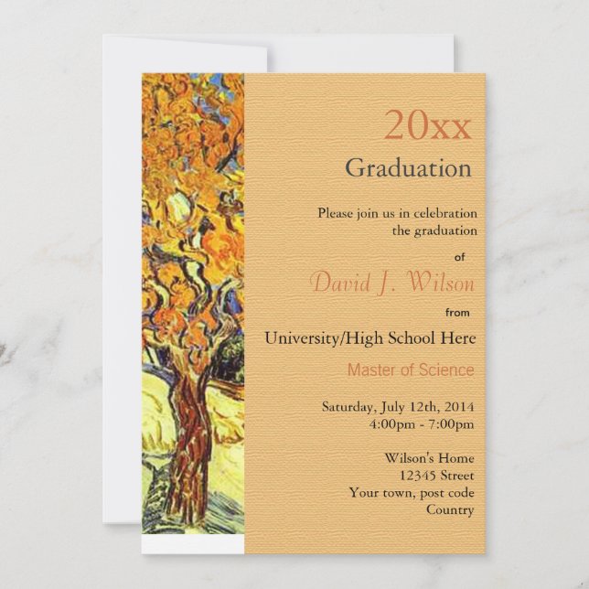 Invitación El árbol de las moras, graduación de Vincent van G (Anverso)