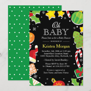 Invitación El árbol de Navidad Holly Berries Cute Baby Shower