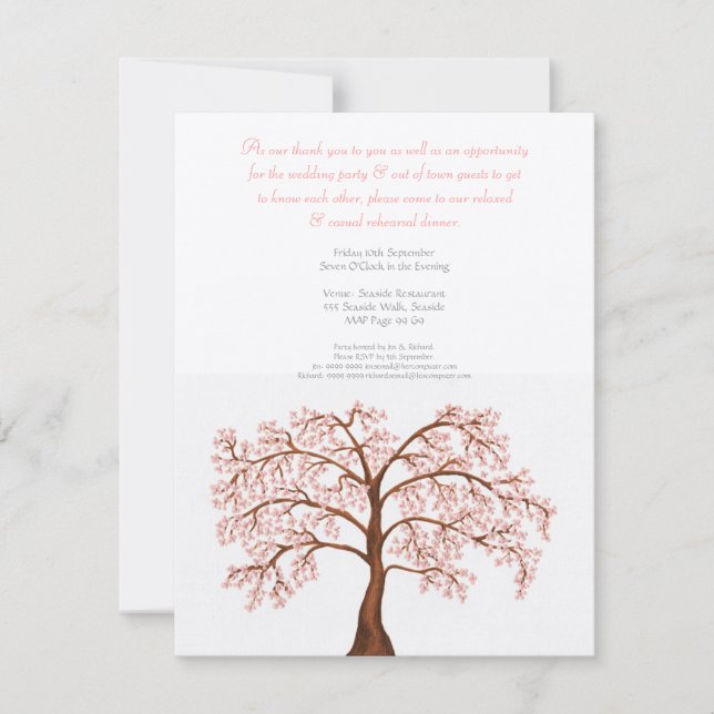 Invitación El árbol de Sakura de la flor de cerezo de la cena (Anverso)