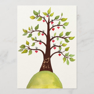 Invitación El árbol del corazón del amor de la acuarela que