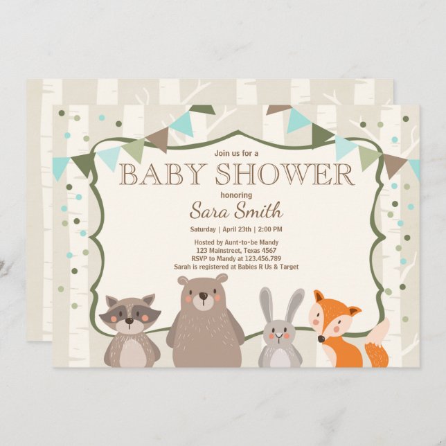 Invitación El arbolado Baby Shower del muchacho invita al (Anverso / Reverso)